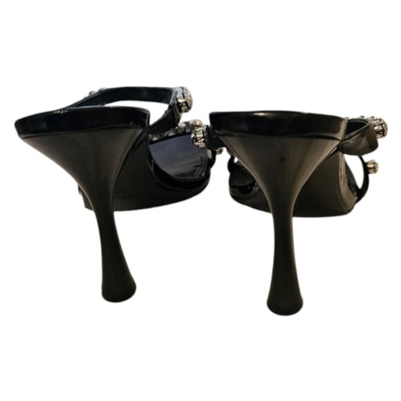 Black Nine West Women's Glass Stone Heel Sandals - Picture 4 of 10